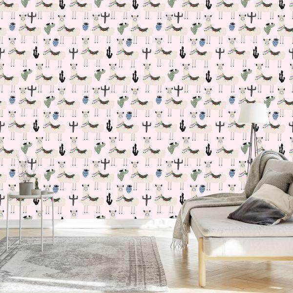 Behang De Lama Animals Cactussen Voor De Babykamer - Afbeelding 3