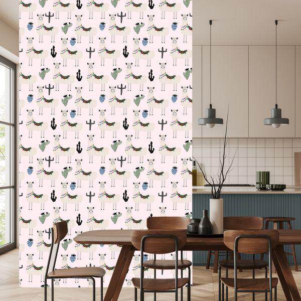 Behang De Lama Animals Cactussen Voor De Babykamer - Afbeelding 4