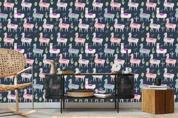 Behang Dieren, Planten, Kinderkamer Met Lama's - Afbeelding 5