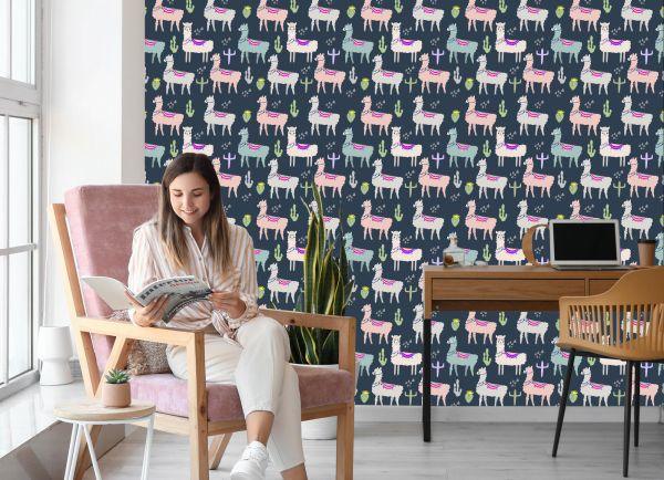 Behang Dieren, Planten, Kinderkamer Met Lama's - Afbeelding 7