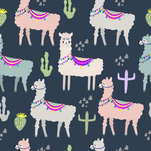 Behang Dieren, Planten, Kinderkamer Met Lama's - Afbeelding 2