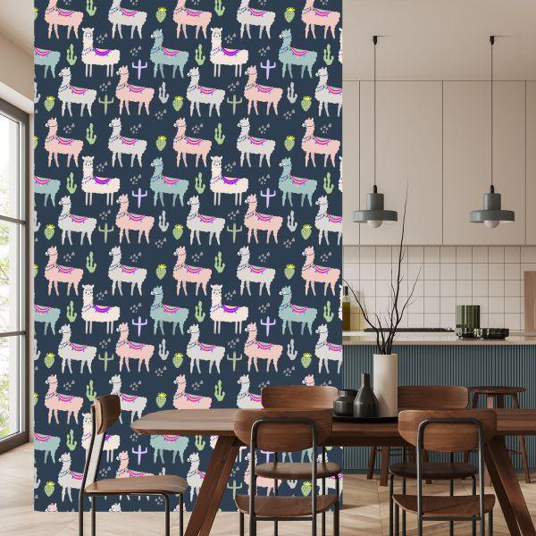Behang Dieren, Planten, Kinderkamer Met Lama's - Afbeelding 4