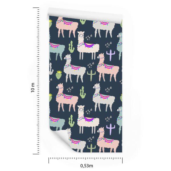 Behang Dieren, Planten, Kinderkamer Met Lama's - Afbeelding 8