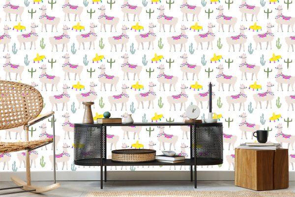 Behang Cactusdieren Voor De Babykamer Van Een Lama - Afbeelding 5