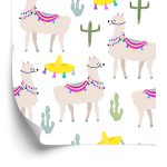 Behang Cactusdieren Voor De Babykamer Van Een Lama