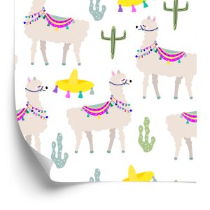 Behang Cactusdieren Voor De Babykamer Van Een Lama