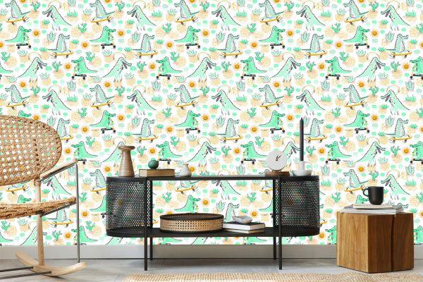 Behang Voor Babykamer Krokodillen, Planten, Zon. - Afbeelding 5