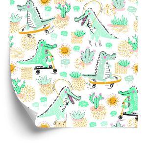 Behang Voor Babykamer Krokodillen, Planten, Zon.