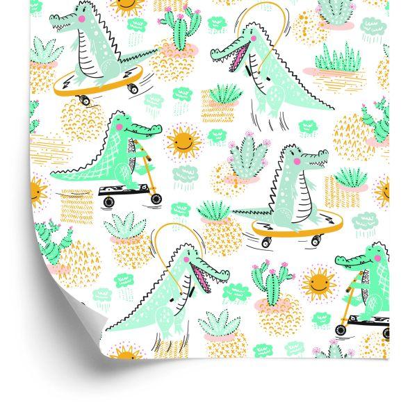 Behang Voor Babykamer Krokodillen, Planten, Zon.