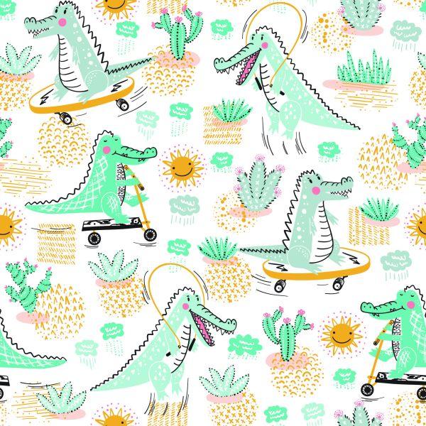 Behang Voor Babykamer Krokodillen, Planten, Zon. - Afbeelding 2