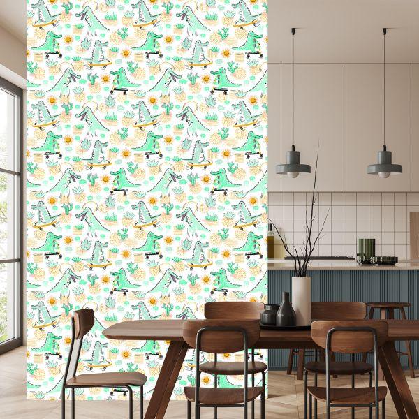 Behang Voor Babykamer Krokodillen, Planten, Zon. - Afbeelding 4