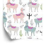 Behang Kleurrijk In Lama Dieren Kinderkamer
