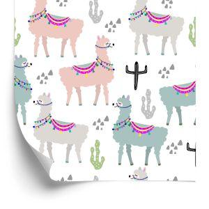 Behang Kleurrijk In Lama Dieren Kinderkamer