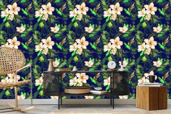 Behang Tropische Planten En Vogels - Afbeelding 5