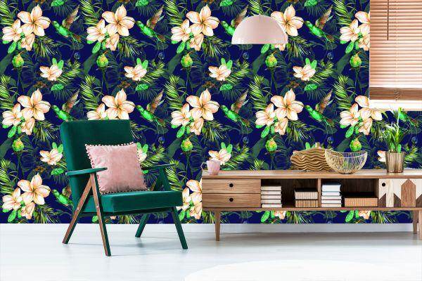 Behang Tropische Planten En Vogels - Afbeelding 6
