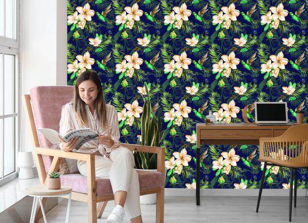 Behang Tropische Planten En Vogels - Afbeelding 7