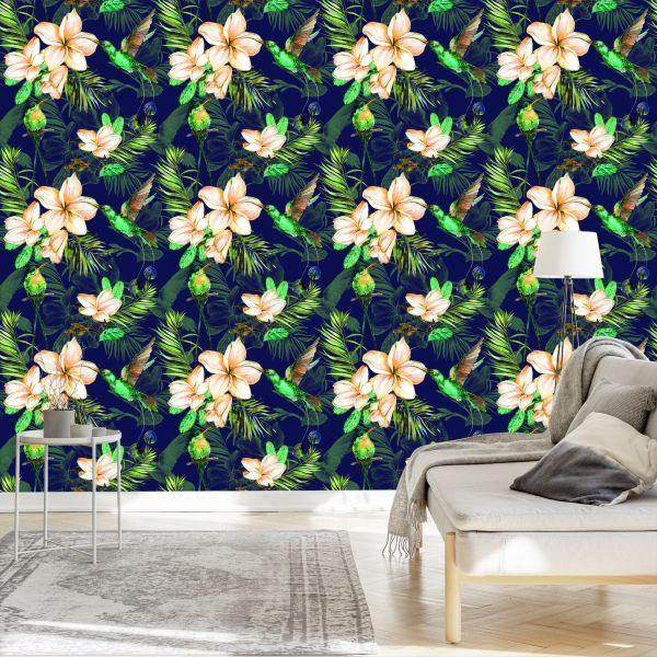 Behang Tropische Planten En Vogels - Afbeelding 3
