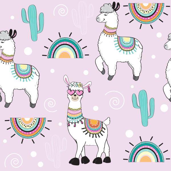Behang Voor Kinderkamer Lama Cactussen Planten - Afbeelding 2