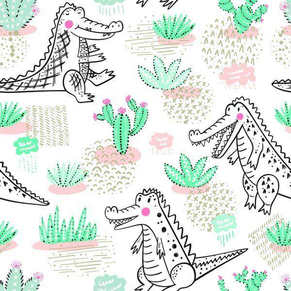 Behang Voor Kinderen Krokodillen, Cactussen Bloemen - Afbeelding 2