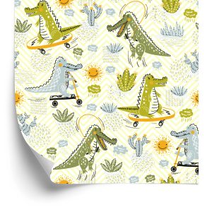 Behang Voor Kinderen, Krokodillen, Cactussen, Skateboards