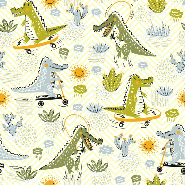 Behang Voor Kinderen, Krokodillen, Cactussen, Skateboards - Afbeelding 2