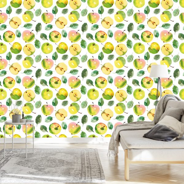 Behang Fruit, Appel, Bladeren, Groene Keuken - Afbeelding 3