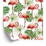 Behang In Flamingo's Bladeren In Groene Natuur Slaapkamer