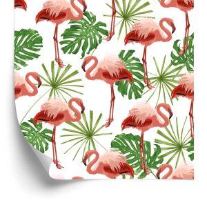 Behang In Flamingo's Bladeren In Groene Natuur Slaapkamer