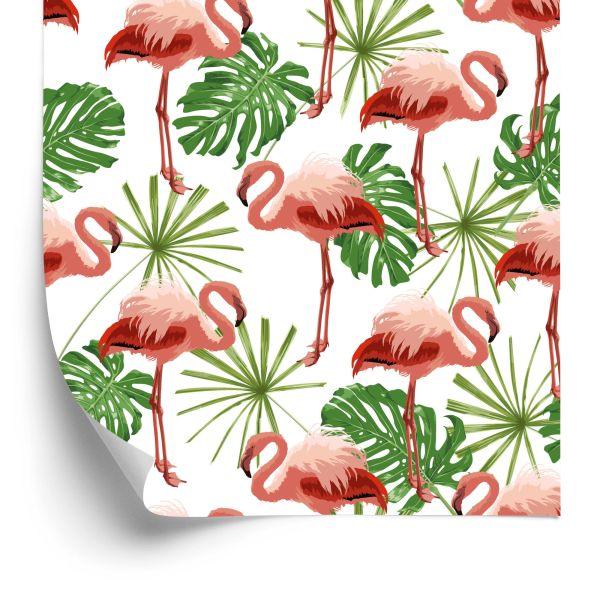Behang In Flamingo's Bladeren In Groene Natuur Slaapkamer