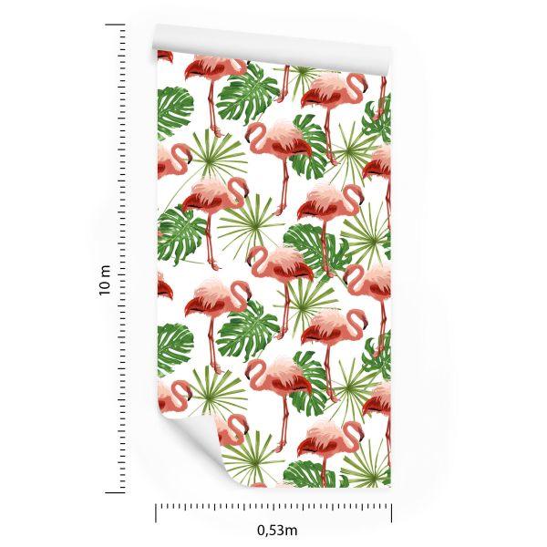 Behang In Flamingo's Bladeren In Groene Natuur Slaapkamer - Afbeelding 8