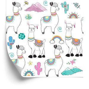 Behang Voor De Babykamer Lama Cactus Mountains