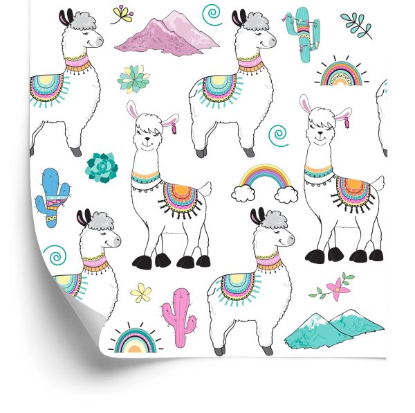 Behang Voor De Babykamer Lama Cactus Mountains