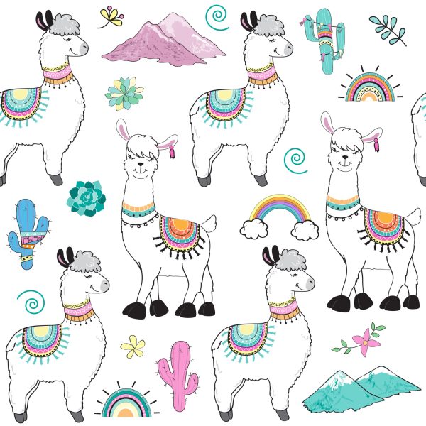 Behang Voor De Babykamer Lama Cactus Mountains - Afbeelding 2