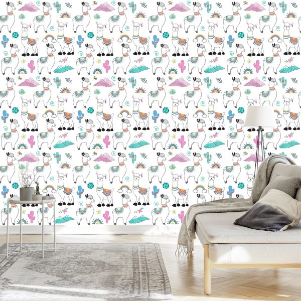 Behang Voor De Babykamer Lama Cactus Mountains - Afbeelding 3