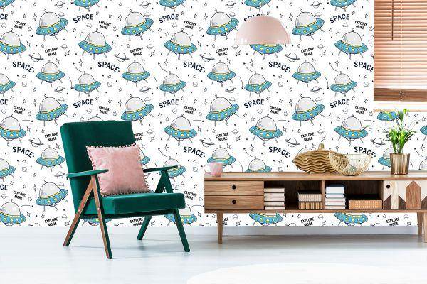 Behang Planet Star-Raketten Voor De Kinderkamer - Afbeelding 6