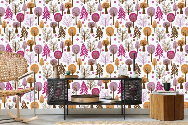 Behang Kleurrijke Bosboom Voor Kinderkamer - Afbeelding 5