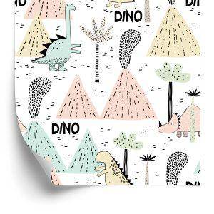 Behang Pastel Vulkanen Dinosaurussen Voor Een Jongen