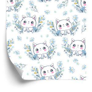 Behang Voor Kinderen - Kleine Kittens En Bloemen