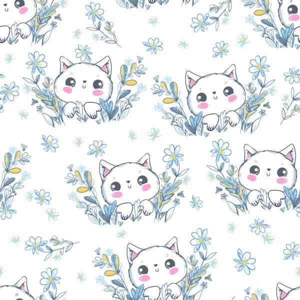 Behang Voor Kinderen - Kleine Kittens En Bloemen - Afbeelding 2