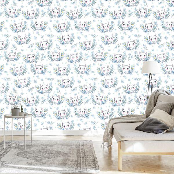 Behang Voor Kinderen - Kleine Kittens En Bloemen - Afbeelding 3