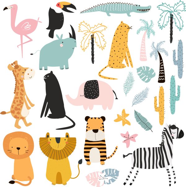 Behang Voor Een Jongen, Dieren, Krokodillen, Leeuwen, Palmbomen - Afbeelding 2