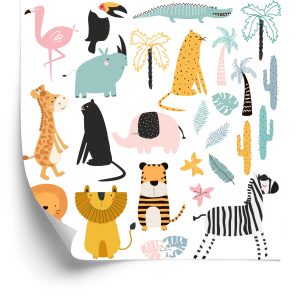 Behang Voor Een Jongen, Dieren, Krokodillen, Leeuwen, Palmbomen