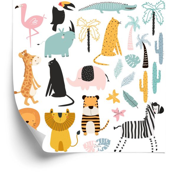 Behang Voor Een Jongen, Dieren, Krokodillen, Leeuwen, Palmbomen