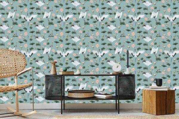 Behang Prachtige Kranen En Bloemen - Afbeelding 5