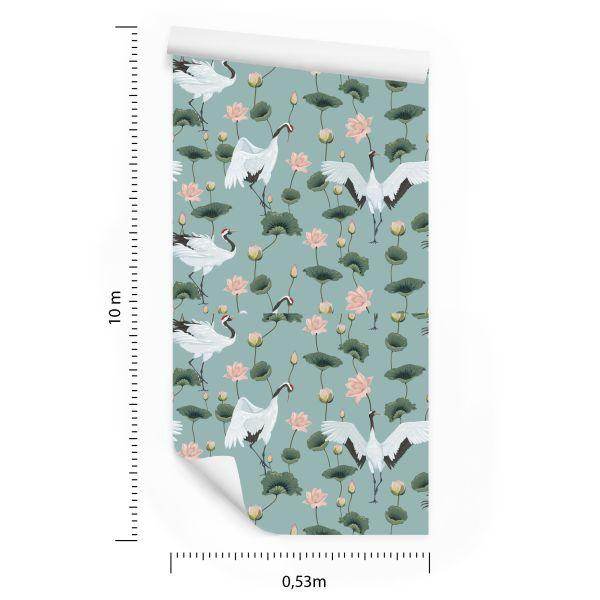Behang Prachtige Kranen En Bloemen - Afbeelding 8