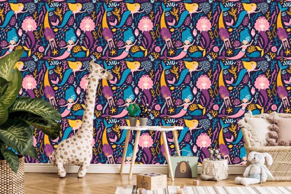 Behang Sprookjesachtige Zeemeermin Cartoon Kinderkamer - Afbeelding 5