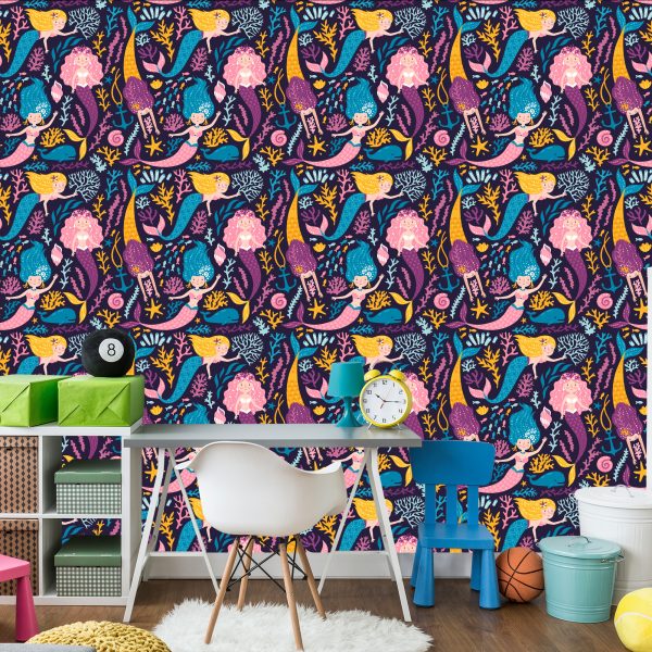 Behang Sprookjesachtige Zeemeermin Cartoon Kinderkamer - Afbeelding 4