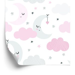 Tapete für Kinder Monde, Sterne und Wolken