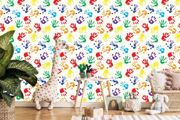 Behang Voor Kinderen - Kleurrijke Handafdrukken - Afbeelding 5
