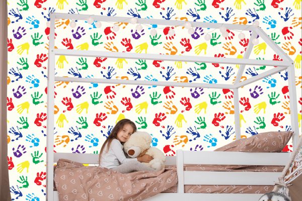 Behang Voor Kinderen - Kleurrijke Handafdrukken - Afbeelding 7